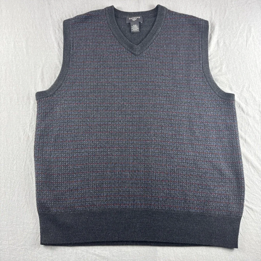Dockers Sweater Vest Mens M Gray Geometric Sweatshirt Preppy Grandpa Old Money